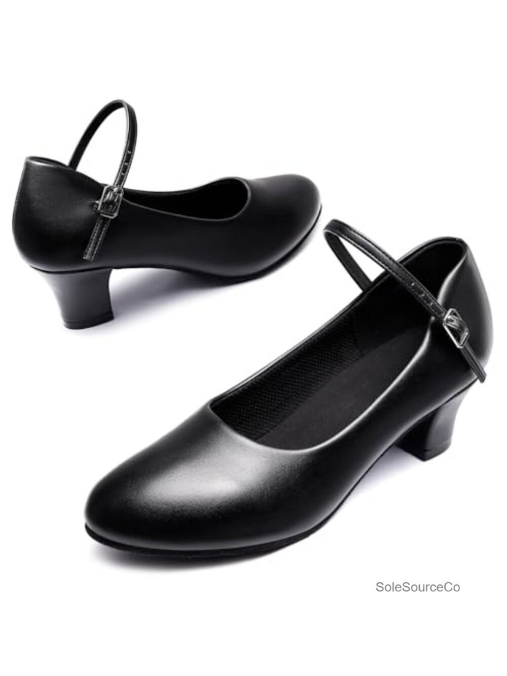 Womens Dance Character Shoes Ankle Strap PU Leather 1.5 2 Inch Kitten Heel